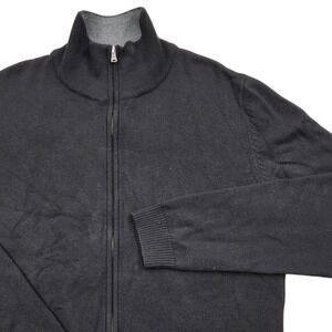 Hugo Boss Platanic Black Virgin Wool Blend‎ Full Zip Cardigan Sweater Mens Large